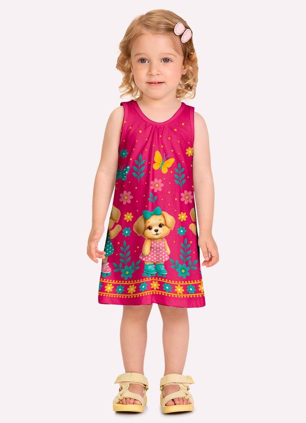 Vestido Infantil Menina Cachorrinhos Rosa