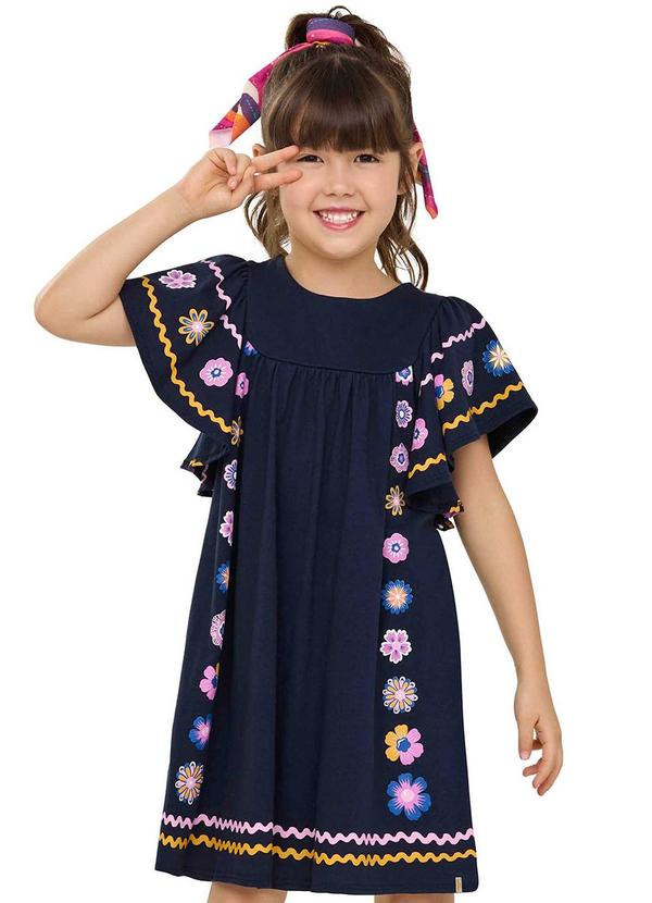 Vestido Infantil Menina Cantarim Floral Azul