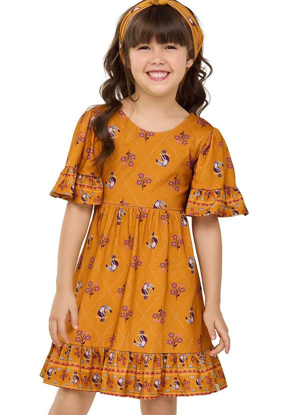 Vestido Infantil Menina Cantarim Tucanos Laranja