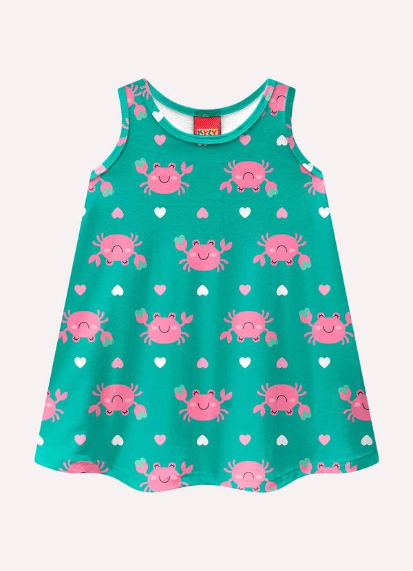 Vista 2 Vestido Infantil Menina Carangueijos Verde Kyly Kyly