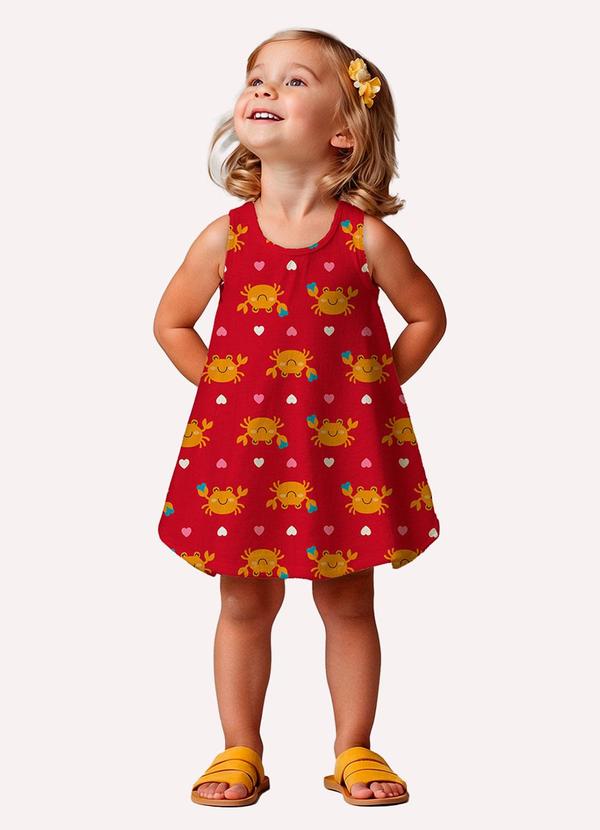 Vista 2 Vestido Infantil Menina Carangueijos Vermelho Kyly Kyly