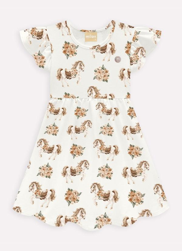 Vestido Infantil Menina Cavalinhos Off White