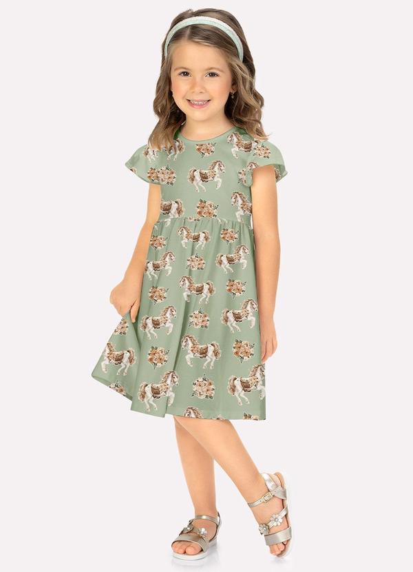 Vestido Infantil Menina Cavalinhos Verde
