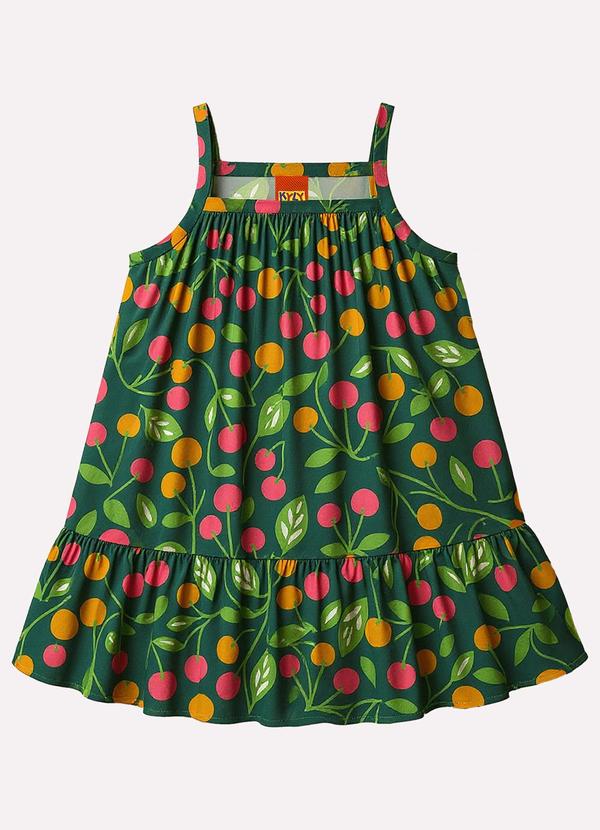 Vestido Infantil Menina Cerejas Verde
