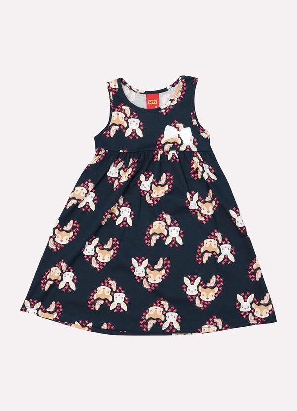 Vista 2 Vestido Infantil Menina Coelho Azul Marinho Kyly Kyly