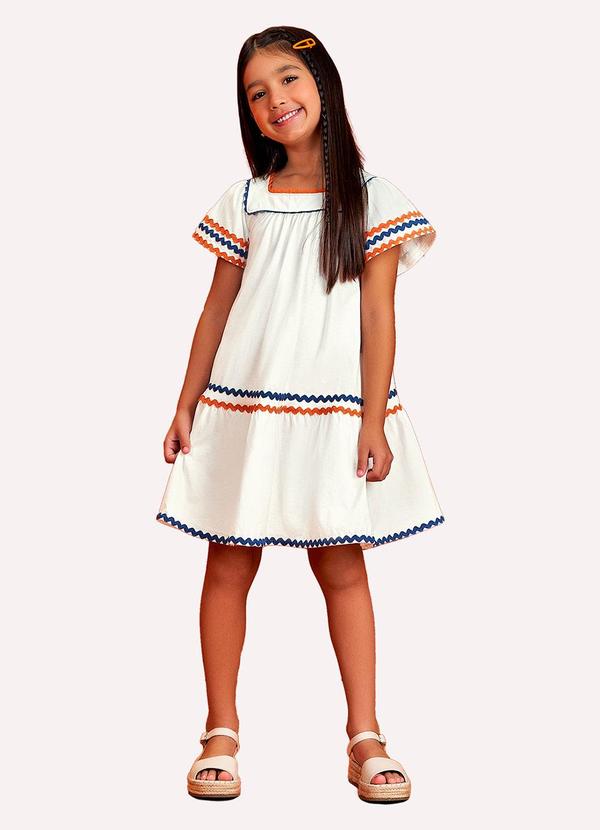 Vestido Infantil Menina com Aviamentos Off White