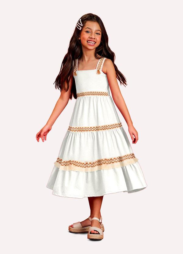 Vestido Infantil Menina com Aviamentos Off White
