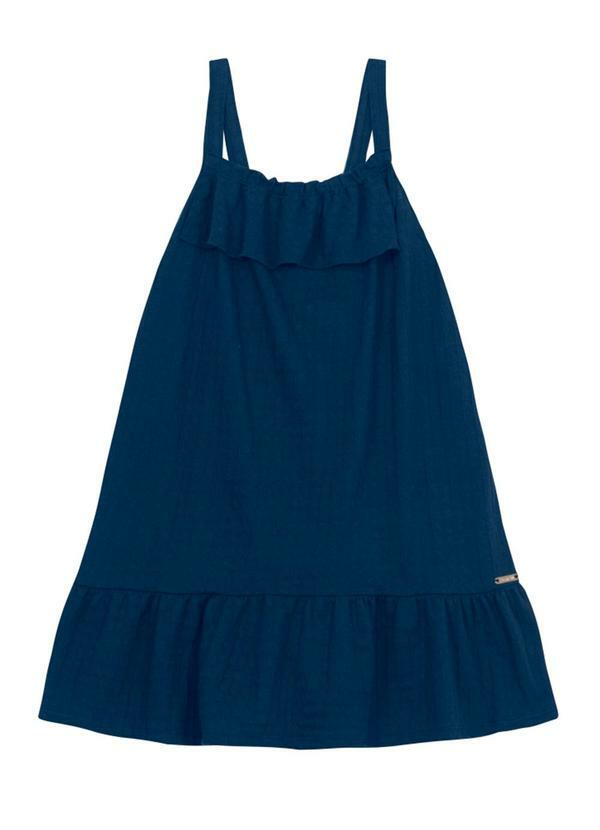 Vista 2 Vestido Infantil Menina com Babado Azul Brandili Brandili