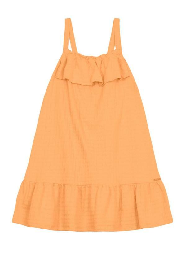 Vista 2 Vestido Infantil Menina com Babado Laranja Brandili Brandili