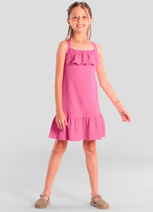 Vista 2 Vestido Infantil Menina com Babado Rosa Brandili Brandili