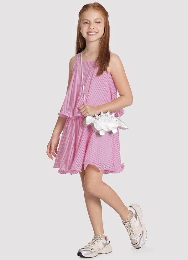 Vista 2 Vestido Infantil Menina com Babados Rosa Alakazoo Alakazoo