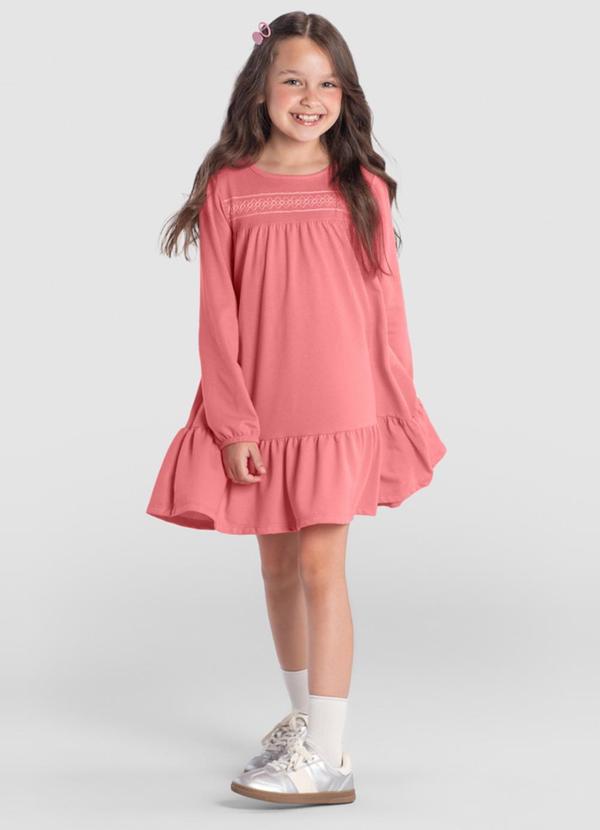 Vestido Infantil Menina com Babados Rosa