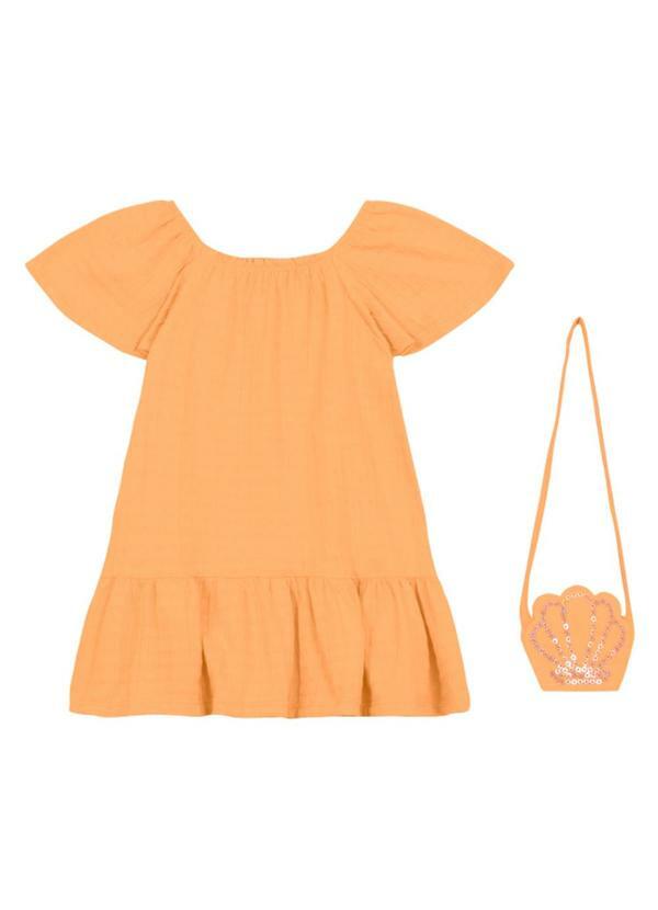 Vista 2 Vestido Infantil Menina com Bolsa Laranja Brandili Brandili