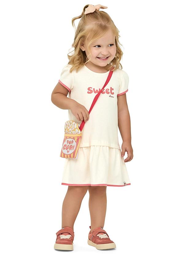 Vestido Infantil Menina com Bolsa Pipoca Bege