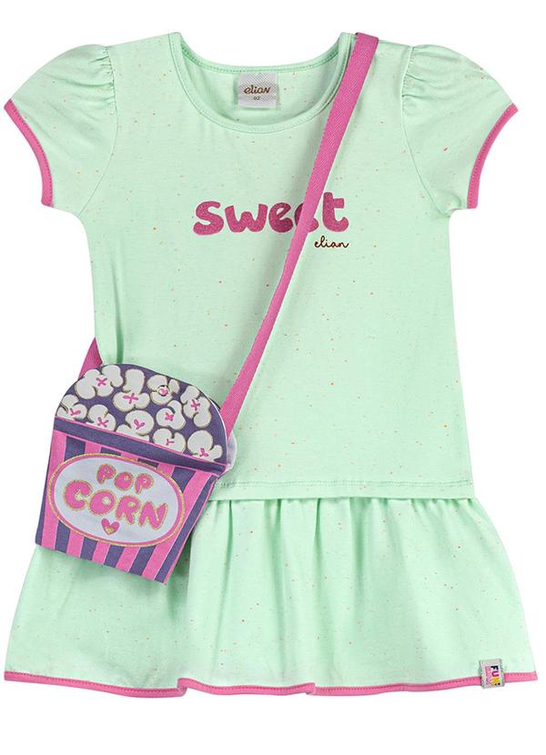 Vestido Infantil Menina com Bolsa Pipoca Verde