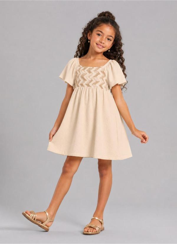 Vestido Infantil Menina com Bordado Bege