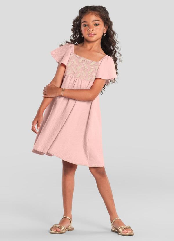 Vista 2 Vestido Infantil Menina com Bordado Rosa Brandili Mundi Brandili Mundi