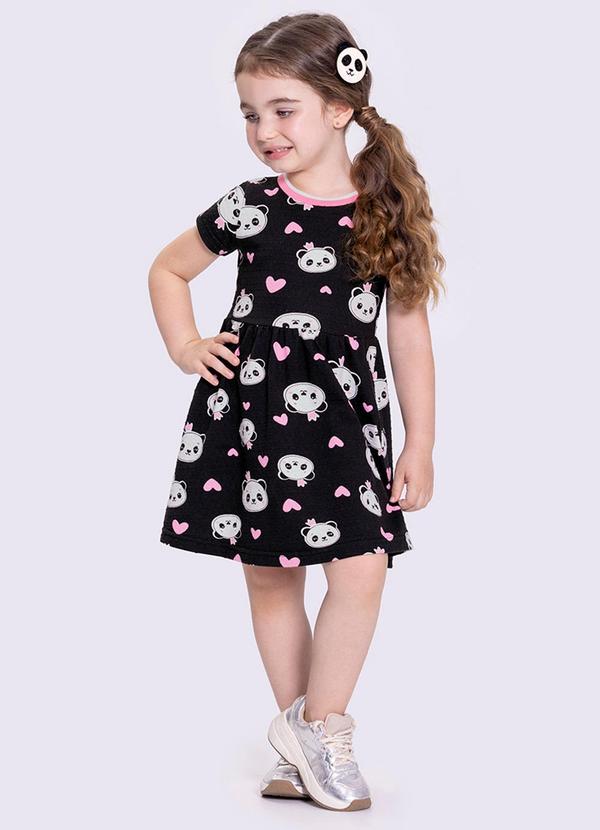 Vista 2 Vestido Infantil Menina com Estampa Panda Preto Alakazoo Alakazoo