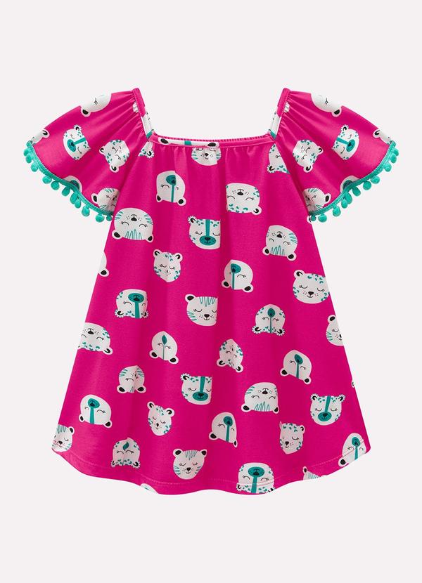 Vestido Infantil Menina com Fita de Pompom Rosa