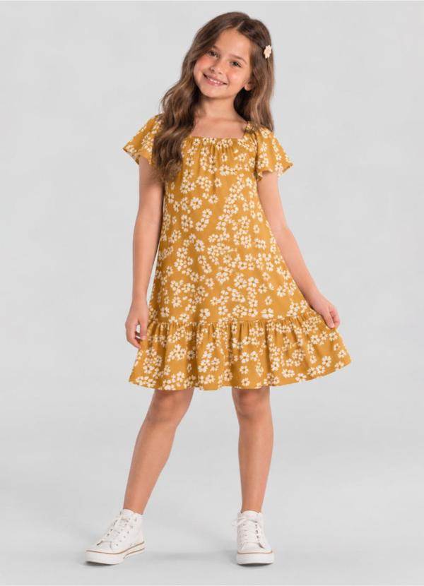 Vestido Infantil Menina com Flores Amarelo
