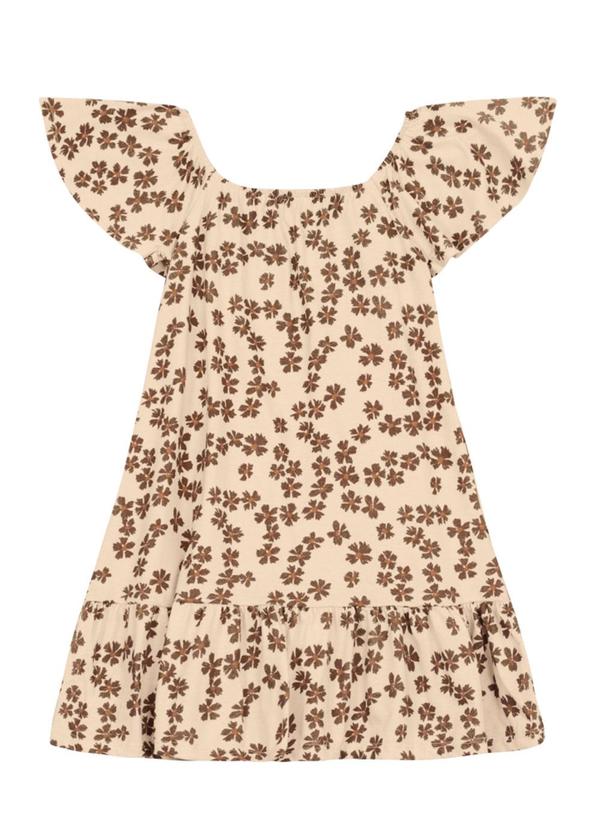 Vestido Infantil Menina com Flores Bege