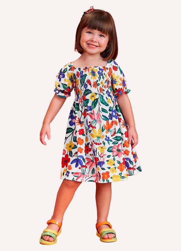 Vestido Infantil Menina com Lastex Branco