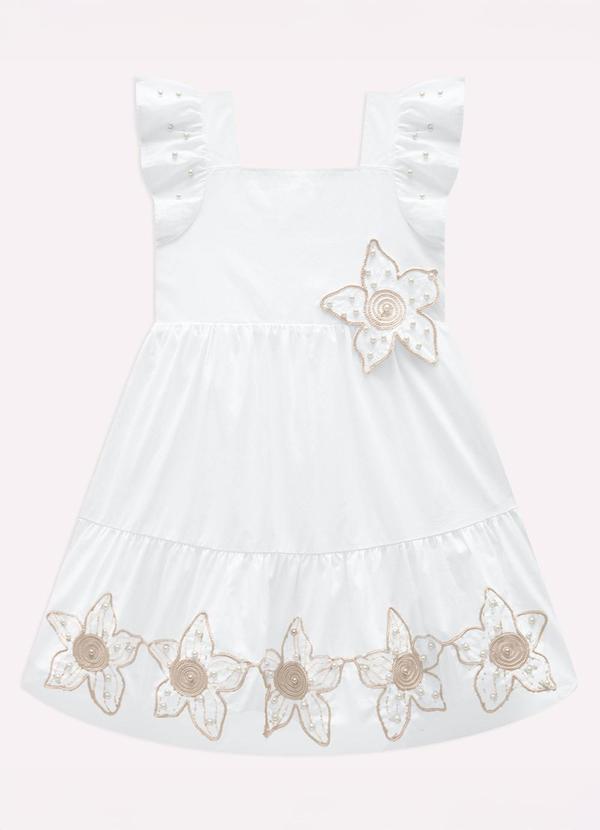 Vestido Infantil Menina com Pérolas Branco