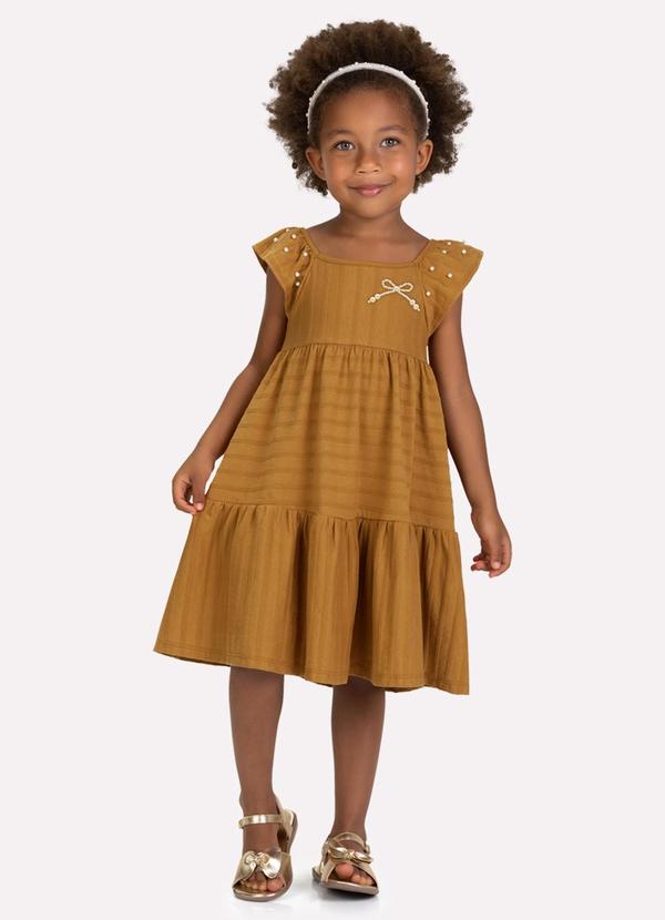 Vestido Infantil Menina com Pérolas Marrom