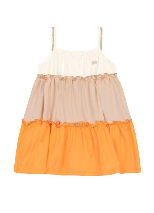 Vista 2 Vestido Infantil Menina com Pompom Natural Brandili Brandili