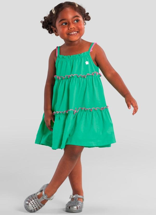 Vista 2 Vestido Infantil Menina com Pompom Verde Brandili Brandili