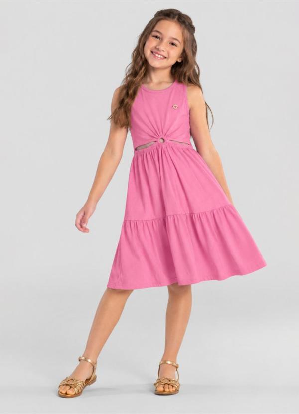 Vestido Infantil Menina com Recortes Rosa