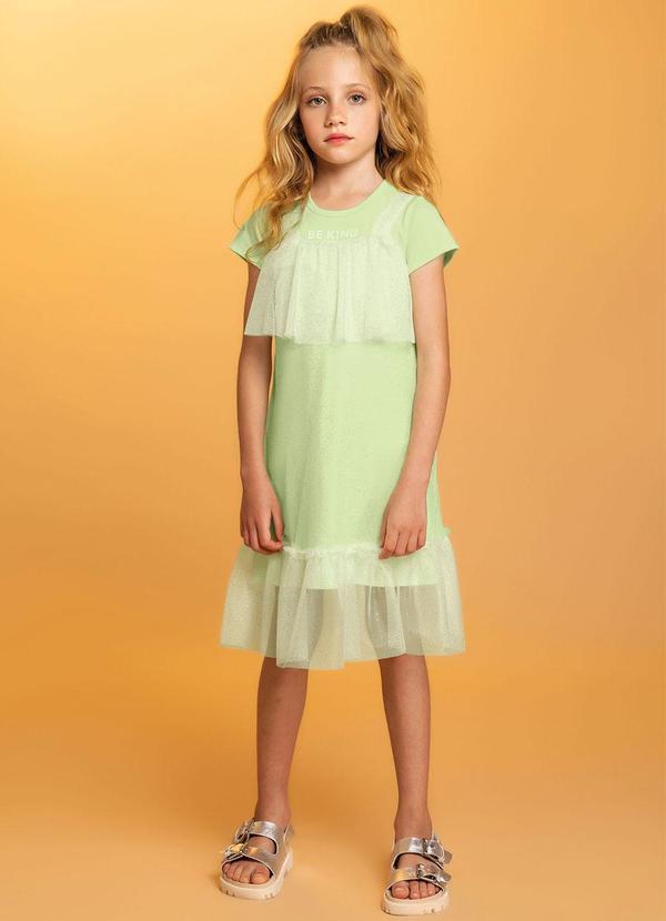 Vestido Infantil Menina com Sobreposição Tule Colo