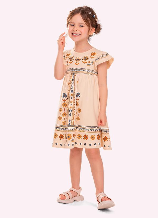 Vestido Infantil Menina com Strass Bege