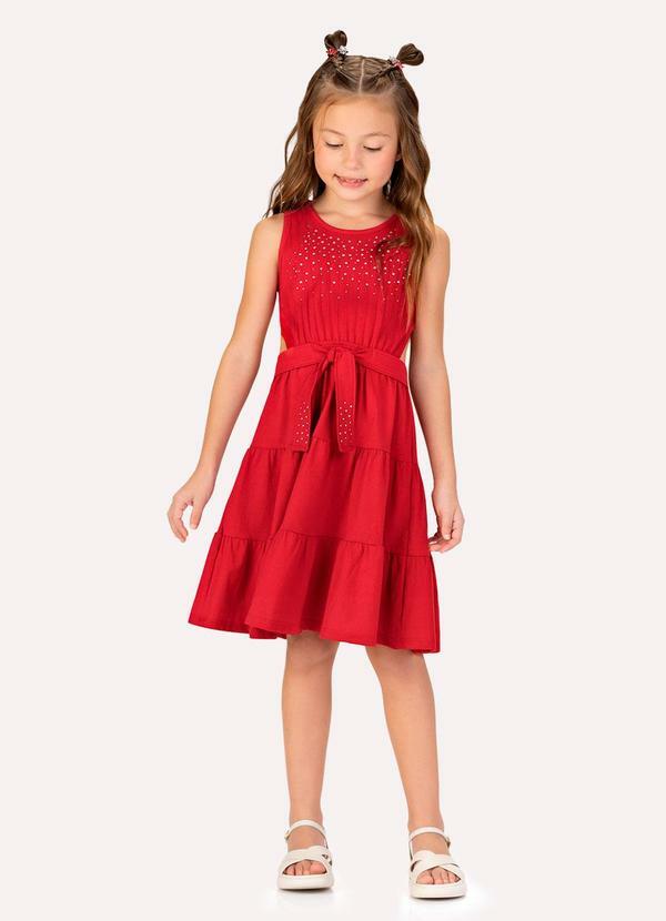 Vestido Infantil Menina com Strass Vermelho