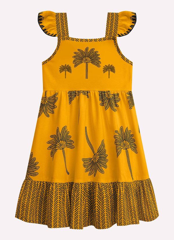 Vestido Infantil Menina Coqueiros Amarelo