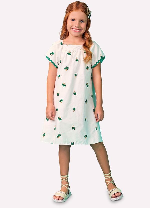 Vestido Infantil Menina Coqueiros Off White