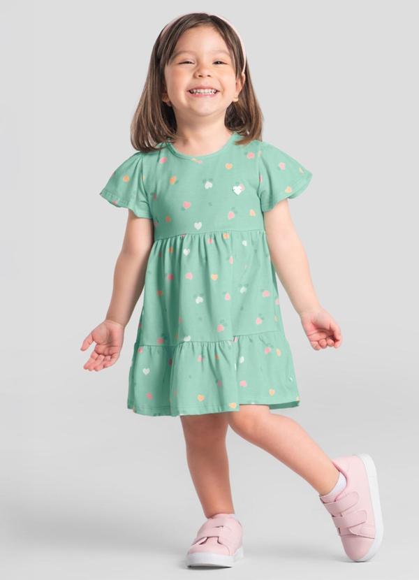 Vestido Infantil Menina Coração Verde