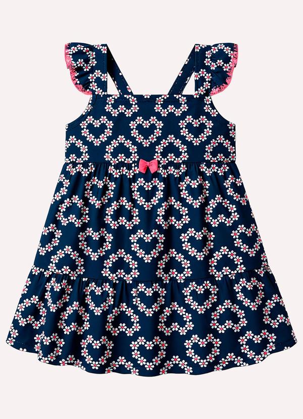 Vestido Infantil Menina Corações Azul