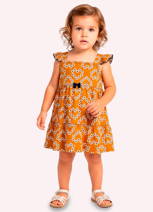 Vestido Infantil Menina Corações Marrom
