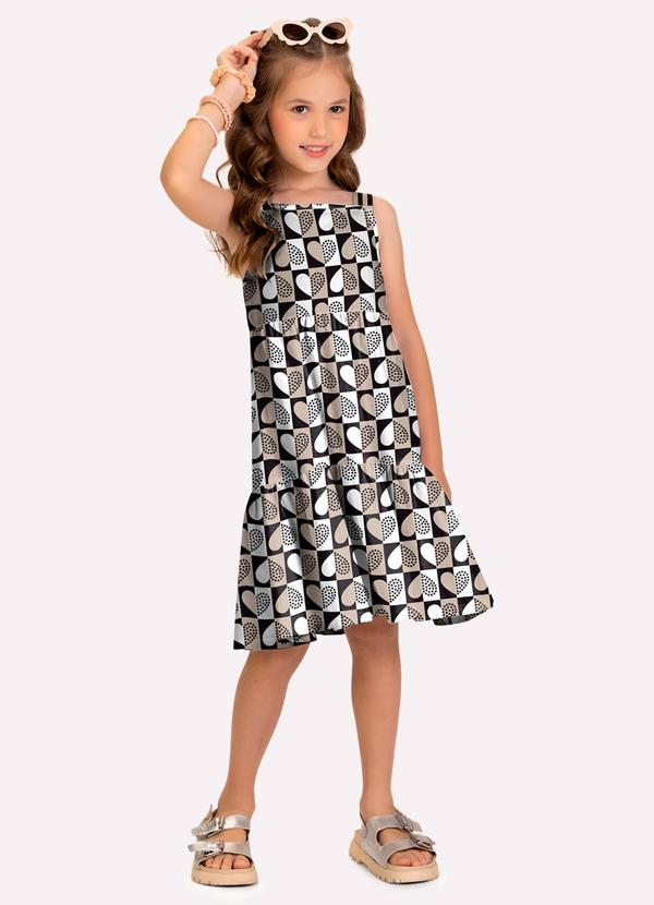 Vestido Infantil Menina Corações Preto