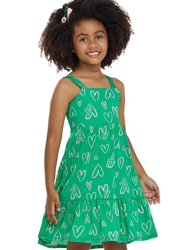 Vestido Infantil Menina Corações Verde