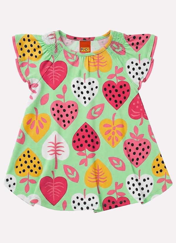 Vestido Infantil Menina Corações Verde