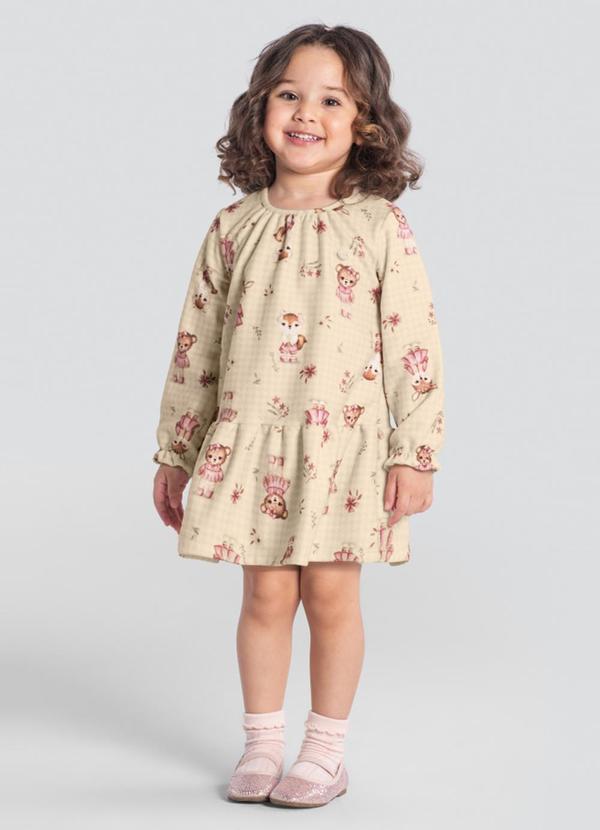 Vista 2 Vestido Infantil Menina de Bichinhos Bege Brandili Mundi Brandili Mundi