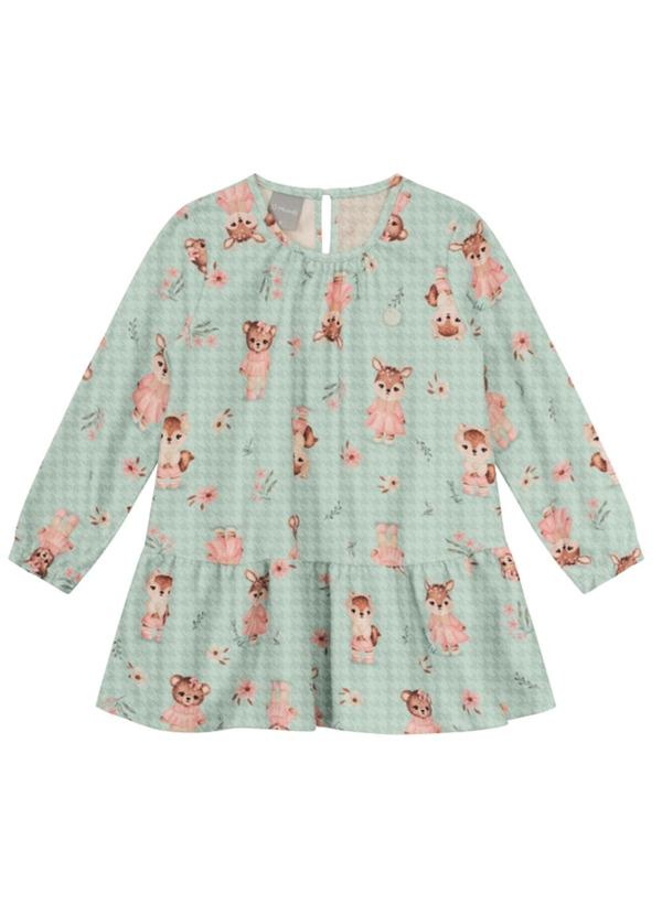 Vista 2 Vestido Infantil Menina de Bichinhos Verde Brandili Mundi Brandili Mundi