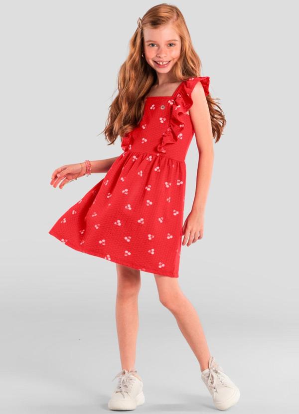 Vista 2 Vestido Infantil Menina de Cerejas Vermelho Brandili Brandili