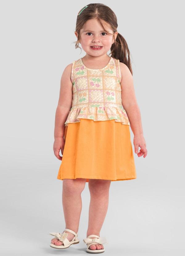 Vista 2 Vestido Infantil Menina de Cerejinha Bege Brandili Brandili