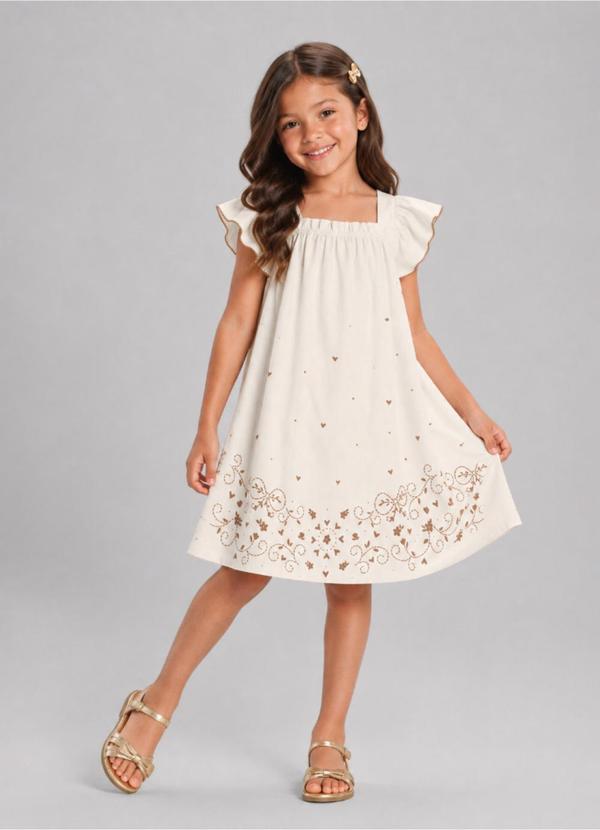 Vestido Infantil Menina de Corações Bege