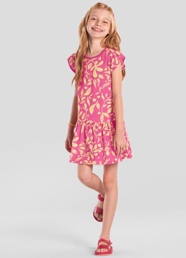 Vestido Infantil Menina de Corações Rosa