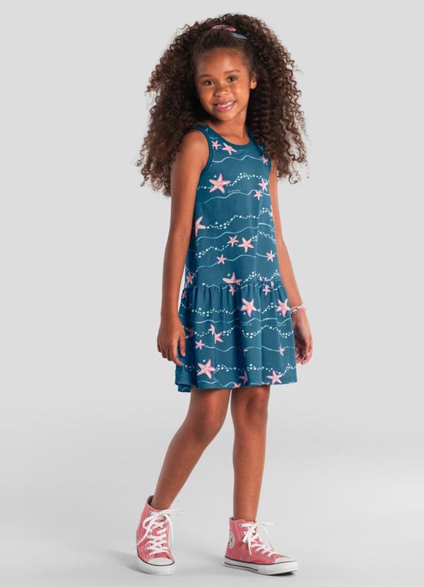 Vista 2 Vestido Infantil Menina de Estrelinhas Verde Brandili Brandili