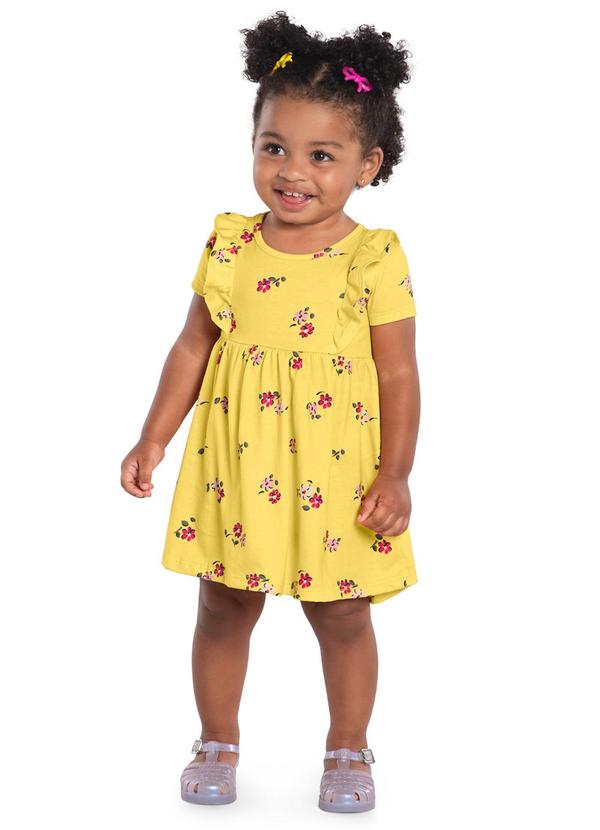 Vista 2 Vestido Infantil Menina de Flores Amarelo Kyly Kyly